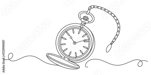 Elegant continuous line drawing of a vintage pocket watch illustration vector