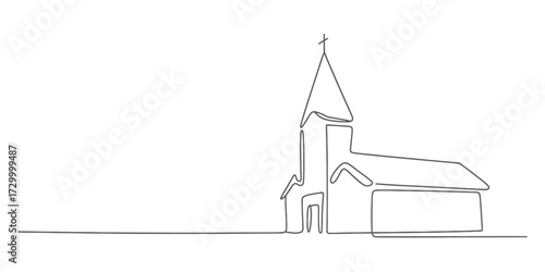 Minimalist continuous line drawing vector illustration of a church building vector