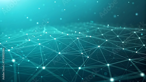 Abstract Digital Network Background with Connected Dots and Lines in Teal