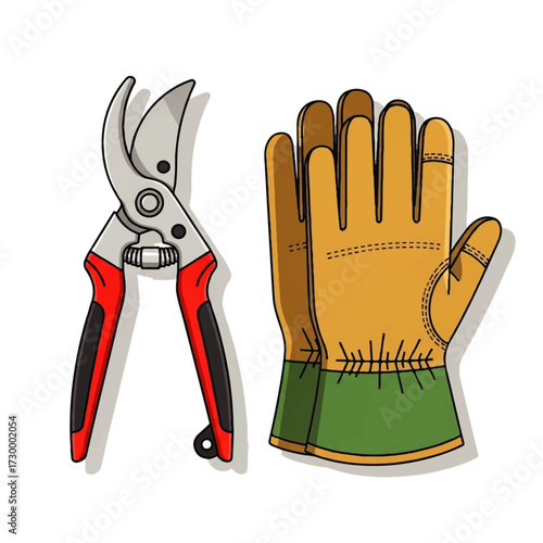 Essential gardening tools for plant care durable protective gloves and sharp pruning shears, ideal for maintaining a vibrant and healthy outdoor space