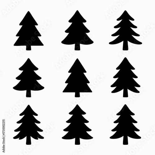 Pine tree silhouette icon set