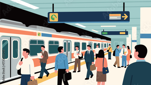 Commuters at a Modern Subway Station