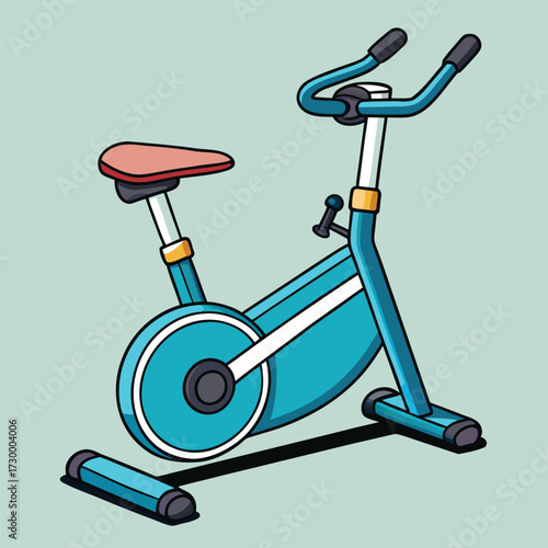 Blue stationary exercise bike with red seat and black handles stationary bike spin bike