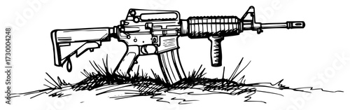 Hand Drawn M4 Assault Rifle in the Grass