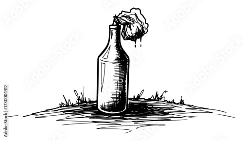 Molotov Cocktail Hand Drawn Sketch Illustration