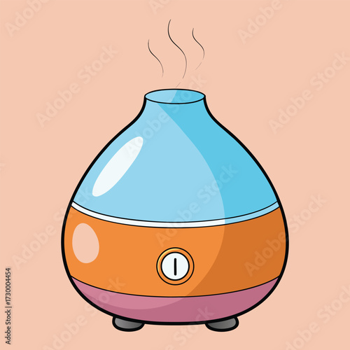 Cartoon aroma diffuser with steam on a peach background essential oil diffuser humidifier