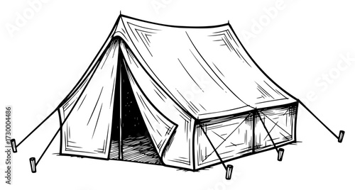 Hand Drawn Sketch of a Camping Tent