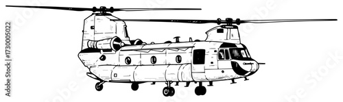 Military Transport Helicopter Hand Drawn Illustration