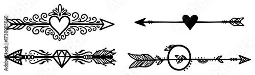 Decorative Boho Arrows With Hearts And Diamonds