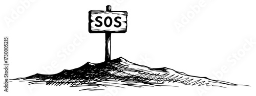 SOS Help Sign on a Deserted Hill