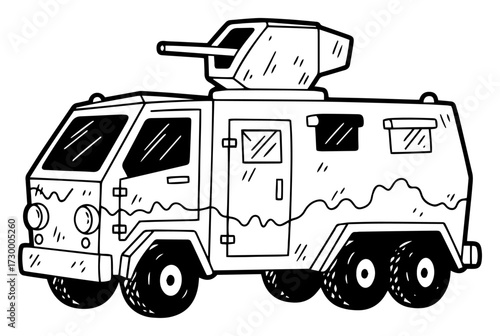 Armored Military Vehicle in a Doodle Style