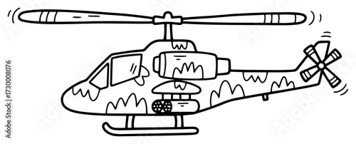 Military Helicopter in a Camouflage Doodle Style