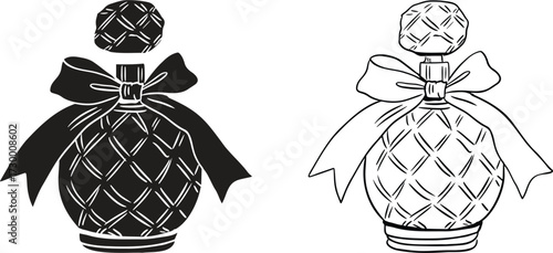 perfume bottle silhouettes. Perfume Bottle Silhouettes in Black Vector Collection Featuring Ornate Caps, Faceted Shapes, Butterfly Tops, and Gem-Inspired Designs.perfume bottle silhouette vector icon