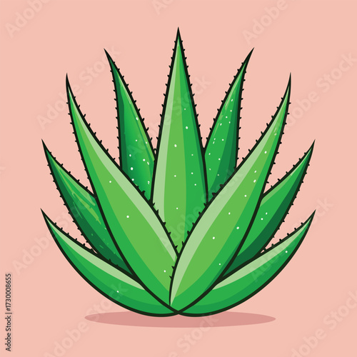 Cartoon illustration of a vibrant green aloe vera plant with white spots succulent leaves