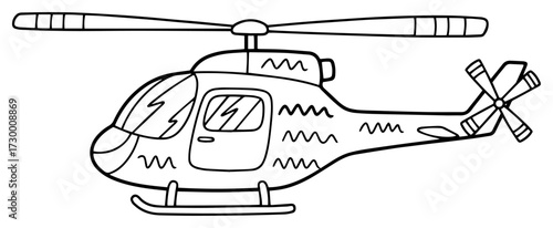 Military Helicopter in a Hand Drawn Doodle Style