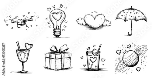 Set of Hand Drawn Love and Valentines Day Icons