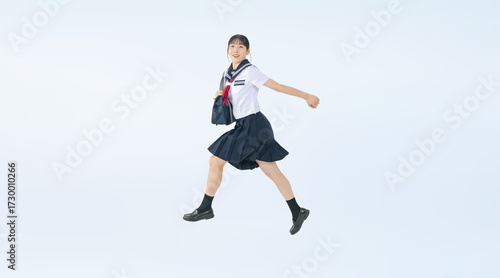 Wallpaper Mural ジャンプするセーラー服を着た女子学生の切り抜き全身写真（切り抜き背景透過PNGも販売しております。↓作成者リンクから「PNG」で検索してください） Torontodigital.ca