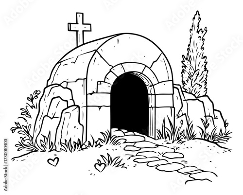 The Empty Tomb of Jesus Christ Hand Drawn Illustration