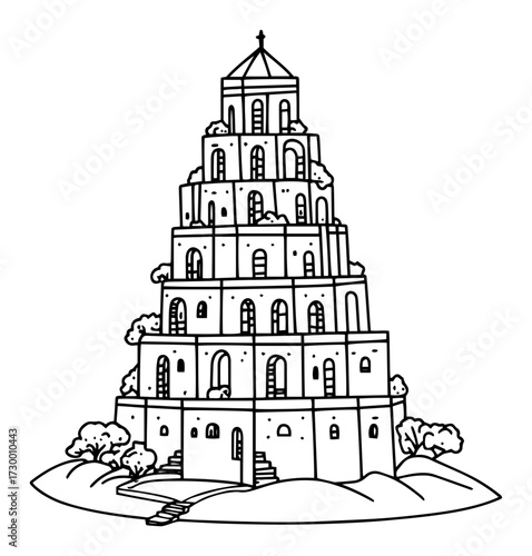 The Tower of Babel Biblical Story Hand Drawn
