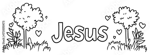 The Name of Jesus in a Nature Landscape Doodle