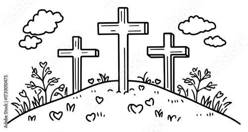 Three Crosses on the Hill of Calvary Doodle