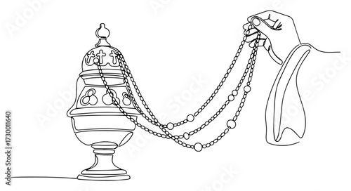 Hand Holding a Censer Thurible in Continuous Line Drawing