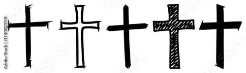 Set of Hand Drawn Grunge Christian Crosses
