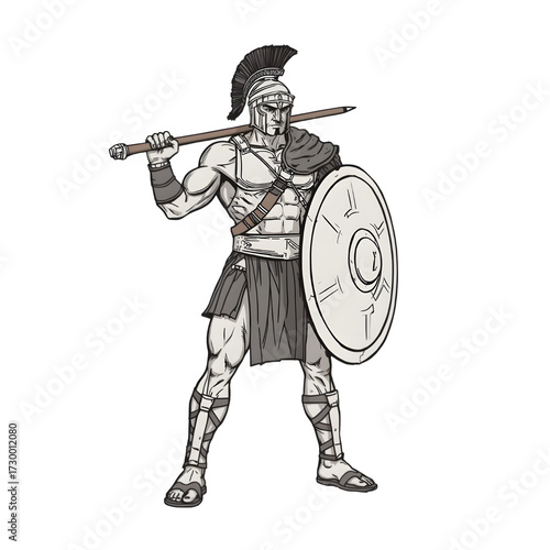 spartan warrior holding spear and shield clip art preview