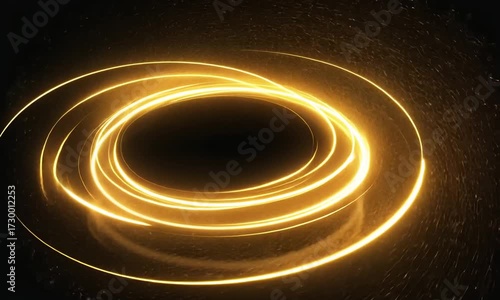 Swirling golden light trails forming an oval shape on a dark textured background yellow