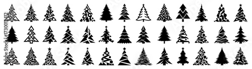 Large Set of Stylized Christmas Tree Silhouettes