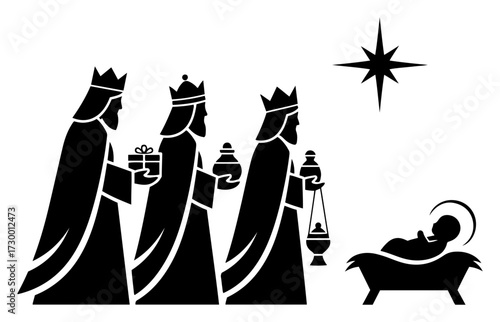 Nativity Scene with Three Wise Men and Baby Jesus