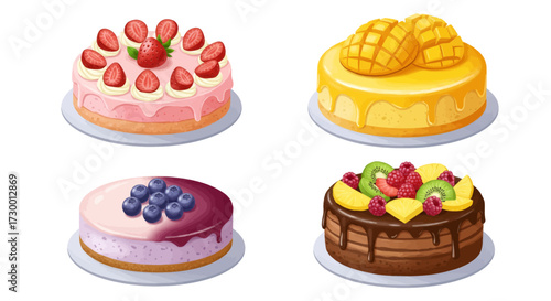 Vibrant Vectors of Four Delicious and Artistic Desserts - Perfect for Culinary and Celebration Themes