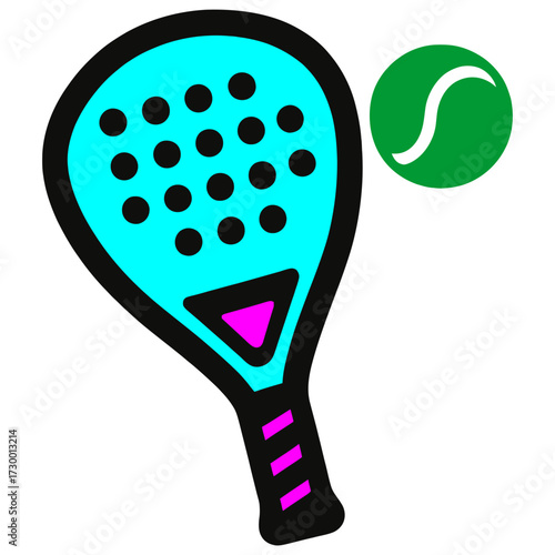 Colorful Padel Racket and Ball Icon