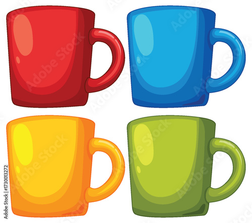 Set of Four Colorful Cartoon Coffee Mugs