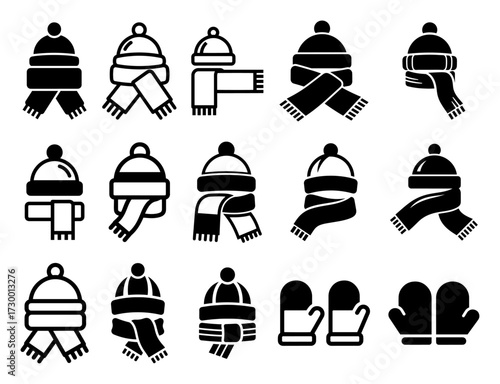 Collection of a Winter Hat Scarf and Mitten Icons