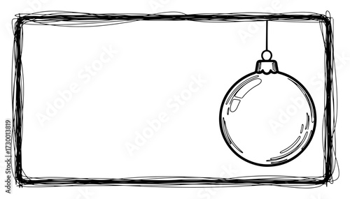 Hand Drawn Christmas Frame with a Bauble Ornament