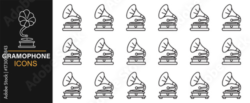 Gramophone abstract line art collection – nostalgic music device and retro entertainment symbols