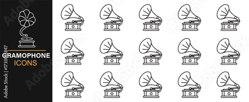 Gramophone icon pack – phonograph illustrations for retro sound, vintage audio, and classic music