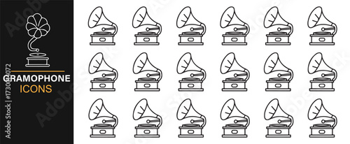 Gramophone graphic set – classic audio device illustrations for entertainment and heritage design