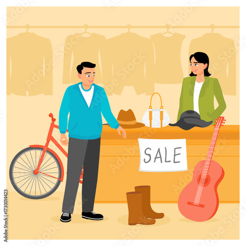 Garage sale concept. Discounted and guaranteed used goods are used to earn personal income.