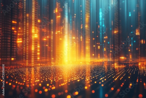 Wallpaper Mural Vibrant digital landscape with glowing lines and particles in a futuristic setting Torontodigital.ca