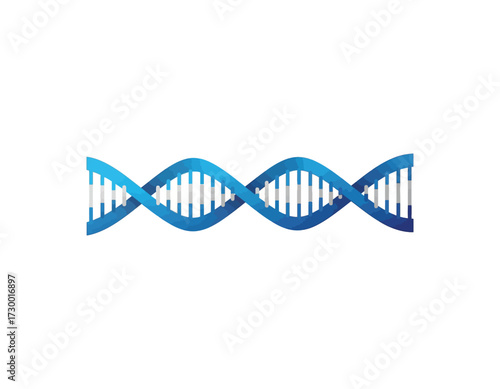 Illustration of a stylized, vibrant blue DNA helix, representing genetic information, scientific concept, and biotechnology