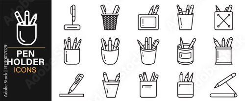 Pen holder graphic set – container symbols for writing, studying, and desk productivity themes