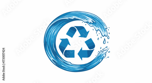 Symbol of water conservation and environmental responsibility, depicting recycling within a water wave