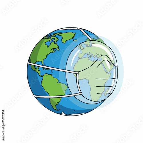 Global Health Protection Earth Wearing a Protective Face Mask Illustrates Health Concerns and Safety Measures