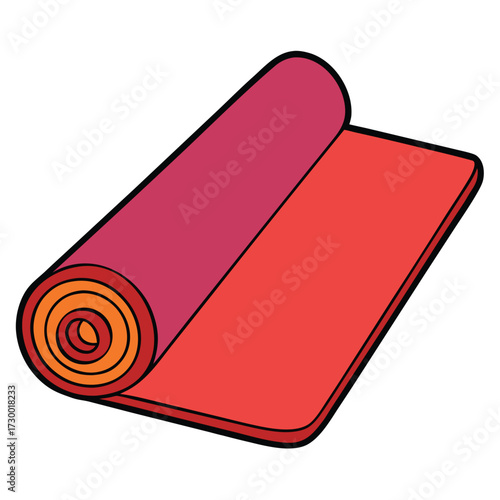 Rolled Up Red and Pink Yoga Mat on White Background Keywords: yoga mat, exercise mat, fitness, workout