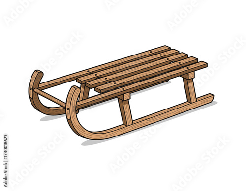 Detailed vector illustration of a classic wooden sled, a winter recreational device, perfect for snowy landscapes and outdoor fun