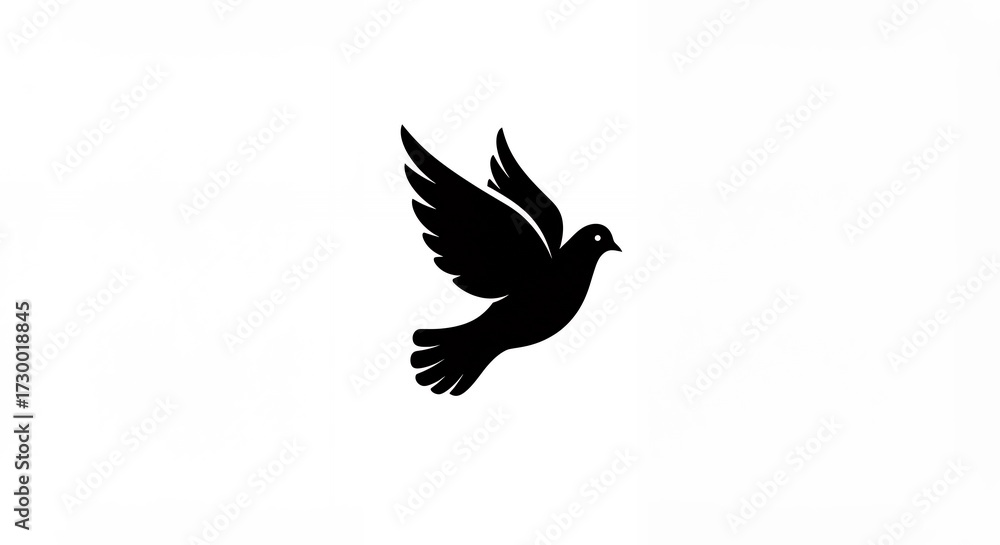 Obraz premium Silhouette of a dove soaring in flight against a white background