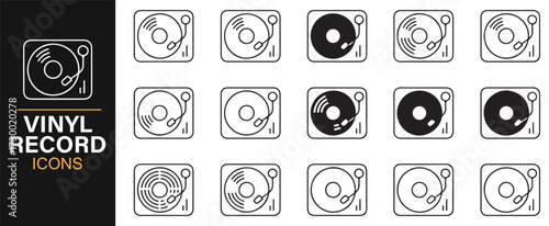 Modern outline vinyl record and turntable symbol pack for design projects