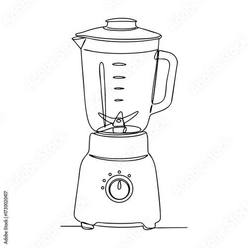 Vector line art of electric blender with glass jar, handle and control dial for food preparation illustration